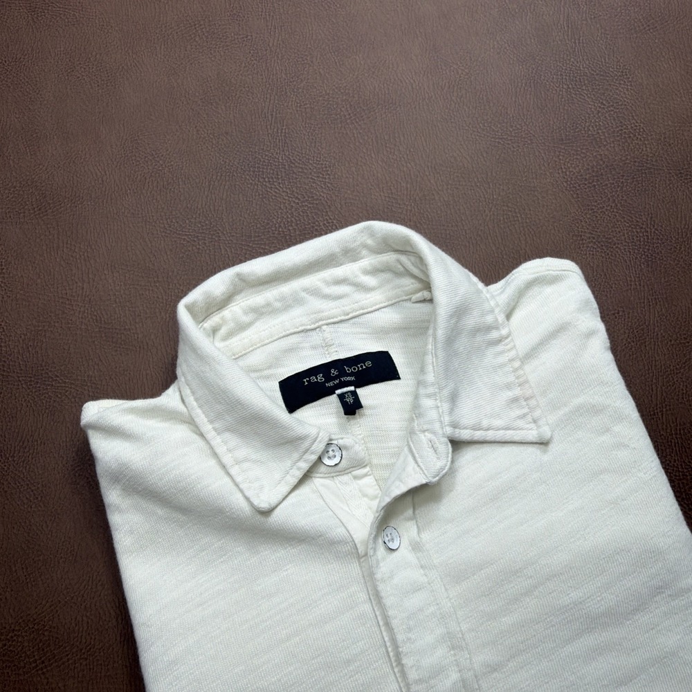 Rag & Bone Shirt Mens XS Ivory Color Woven Knit Long Sleeve Button Down Modern
